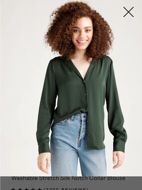 Quince 1X Women’s Dark Green Washable Silk Blouse